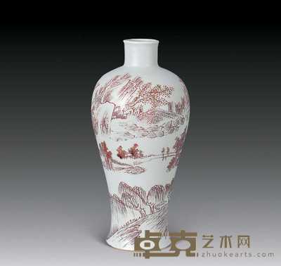 清 釉里红山水梅瓶 高22.5cm